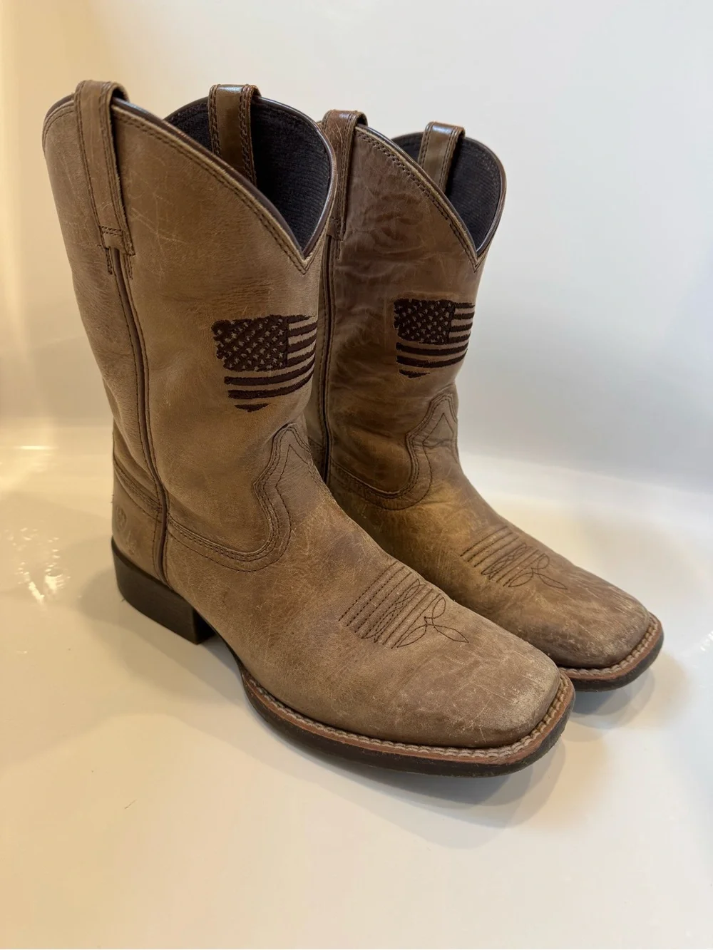 Ariat Youth Size 3 Brown Leather American Flag Western Cowboy Boots